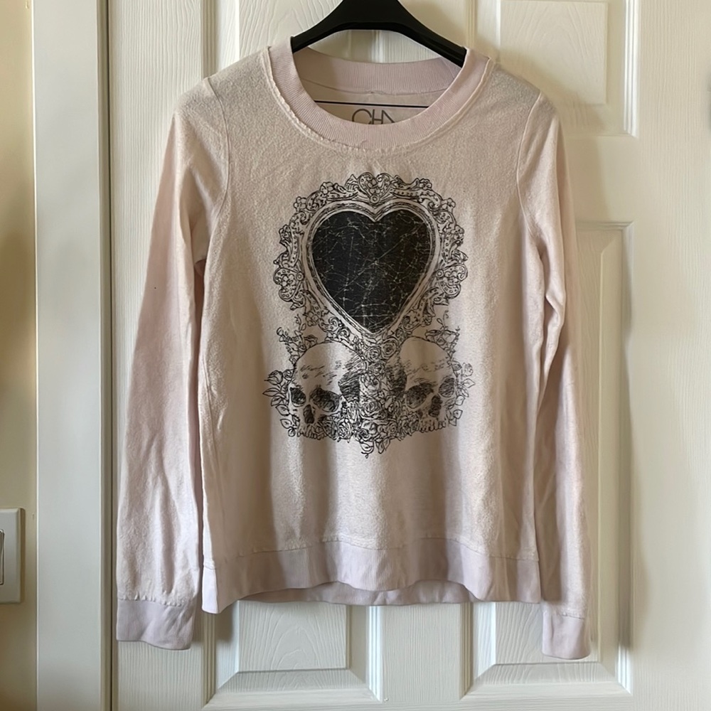 Chaser heart of skulls pullover fleece sweatshirt sweater